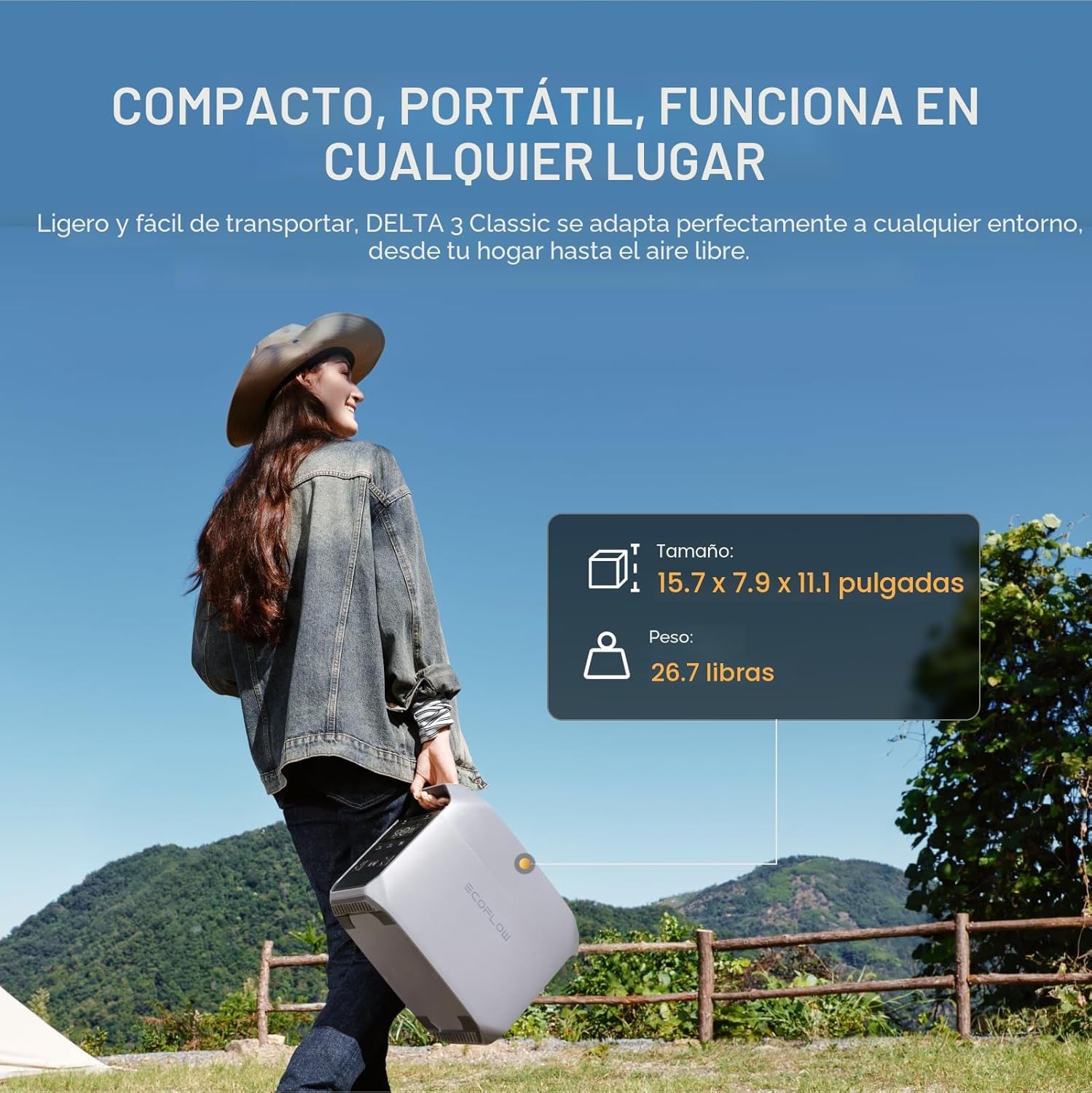 ECOFLOW DELTA 3 Classic, batería LiFePO4, generador solar, carga rápida, estación de energía portátil para respaldo eléctrico del hogar.