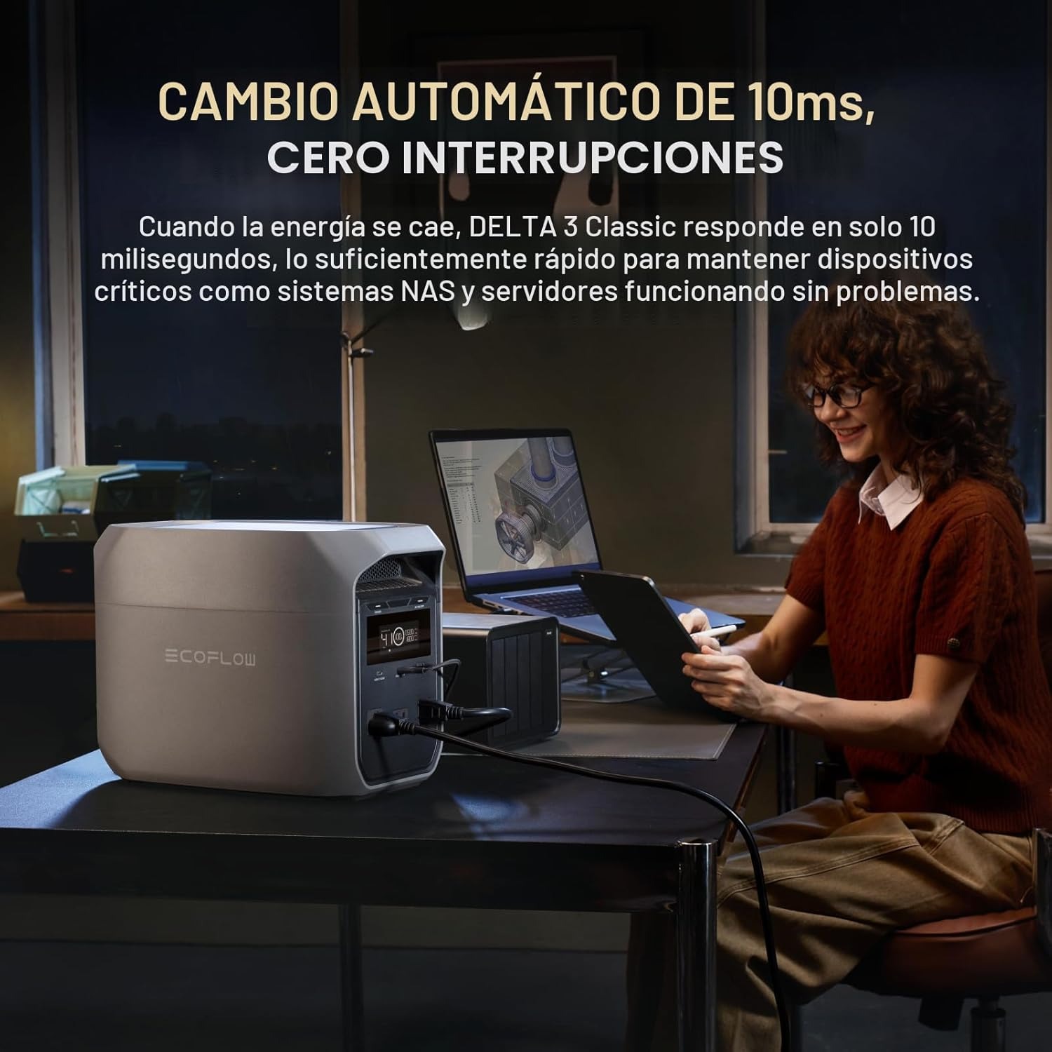ECOFLOW DELTA 3 Classic, batería LiFePO4, generador solar, carga rápida, estación de energía portátil para respaldo eléctrico del hogar.