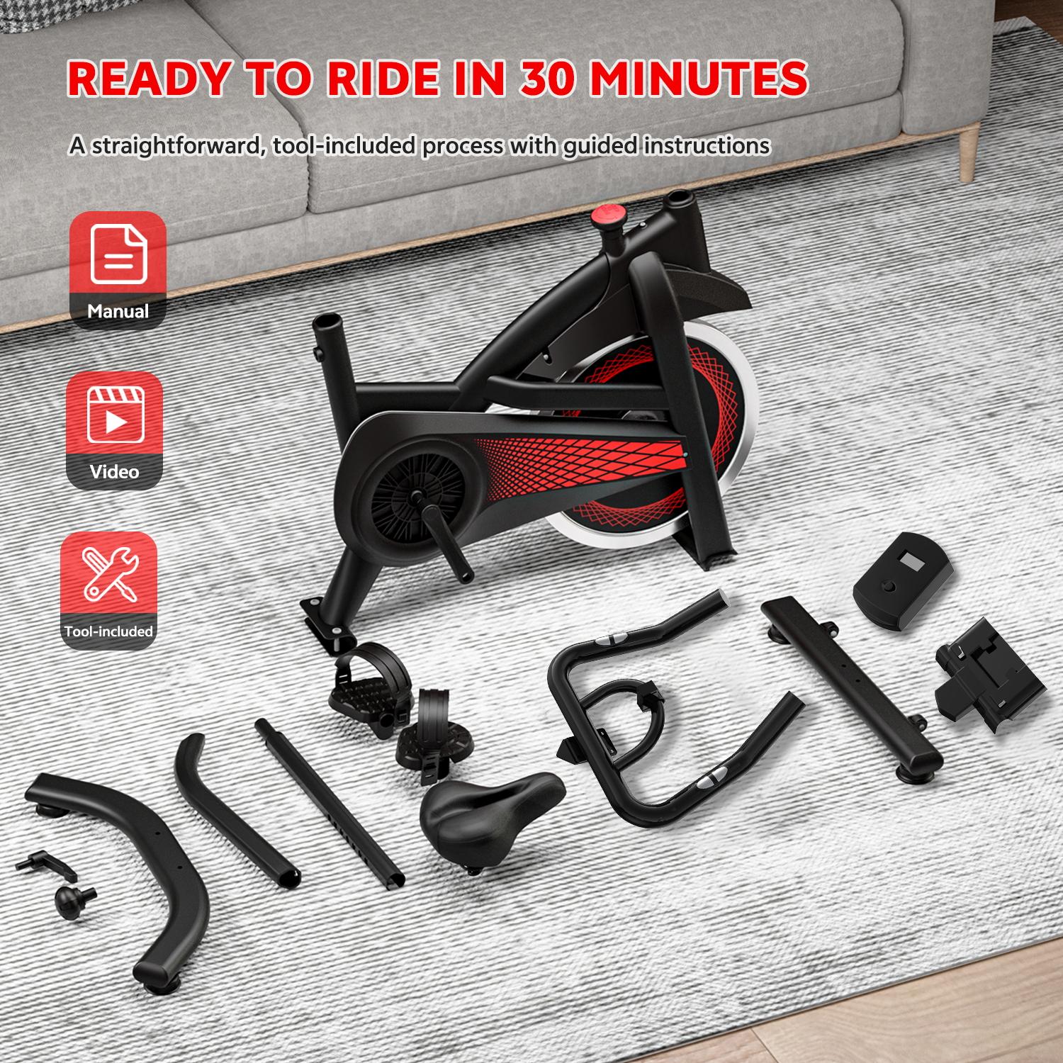 [New arrived] Exercise Bike 18LBS Flywheel ,Spinning bike 300 LBS Maximum load capacity,Stationary bike Cycle Adjustable Brake Button; Adjustable Handlebar Height; Adjustable Seat Height.