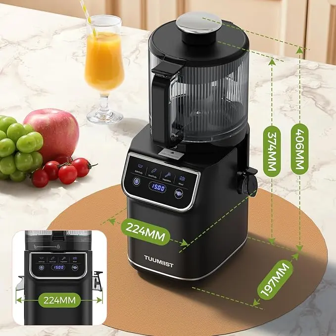 TUUMIIST Cold Press Juicer, 100oz Large Capacity, Touch Screen or Manual Option, 6.5" Wide Chute for Whole Fruits, High-Yield Slow Masticating Juicer, Gift for Her & Him，Easy to Clean & Quiet