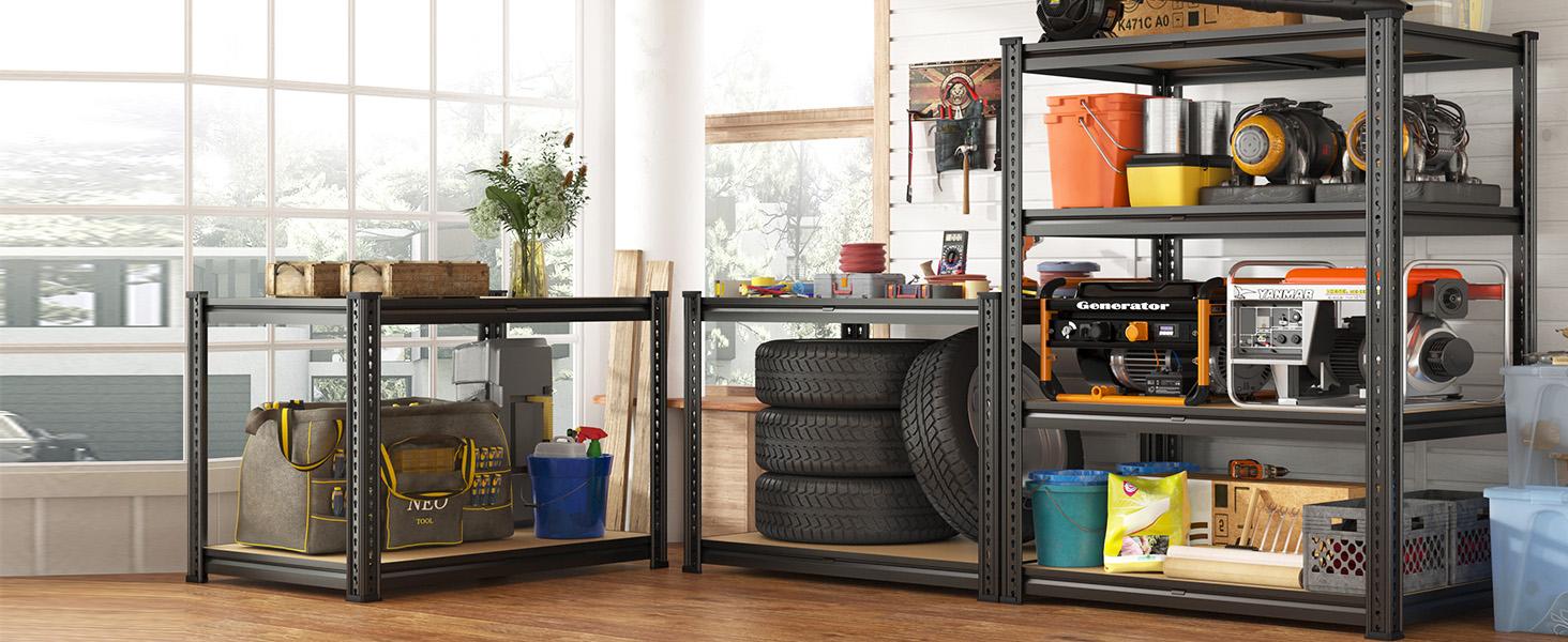 Raybee 2-Pack 4-Tier Heavyduty Garage Shelving Units Metal Shelves Storage Height Adjustable Utility Racks for Warehouse Organizing Pantry Kitchen Basement Shelf Organiser 35.5"Wide 12" Deep 60" High Twin Size 71" Wide #SummerVibes #TikTokShopStockUp