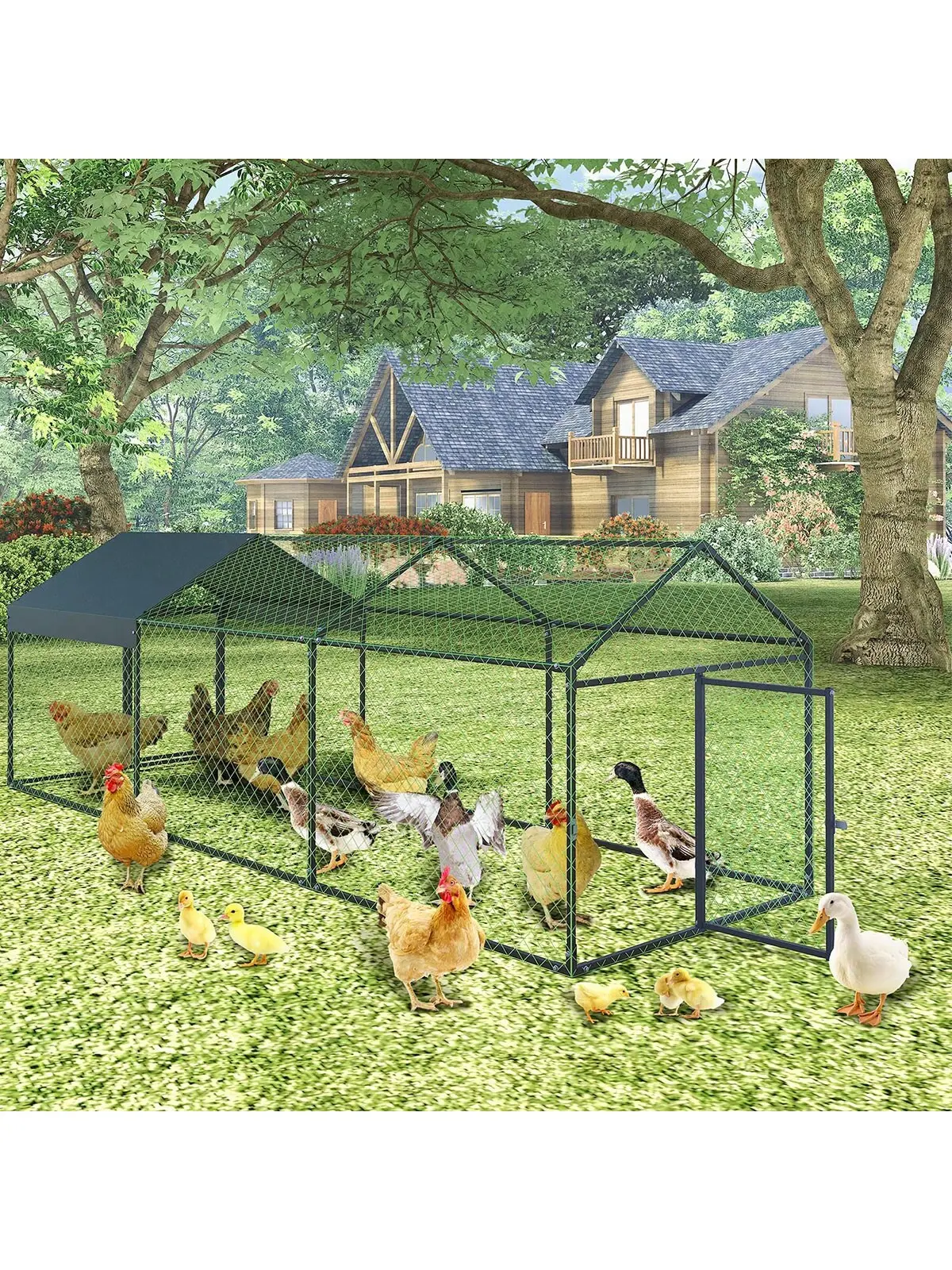 Gallinero grande de acero y plástico con cubierta resistente a la intemperie, corral portátil ventilado para aves de corral, gallinero transitable y seguro para gallinas de granja, recinto exterior para conejos y patos.