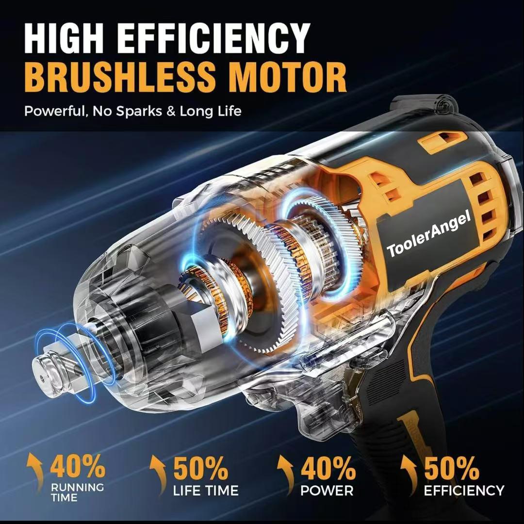 ToolerAngel 1/2-Inch Cordless Impact Wrench, 1000 Nm (737 ft-lbs) High-Torque Wrench, 20V 2000 RPM Brushless Motor, 2x 6.0Ah Lithium-Ion Batteries, Charger & 6 Sockets, Brushless Power Wrench, Mechanic Tool ToolerAngel 1/2-Inch Cordless Impact Wrench, 1000 Nm (737 ft-lbs) High-Torque Wrench, 20V 2000 RPM Brushless Motor, 2x 6.0Ah Lithium-Ion Batteries, Charger & 6 Sockets, Brushless Power Wrench, Mechanic Tool