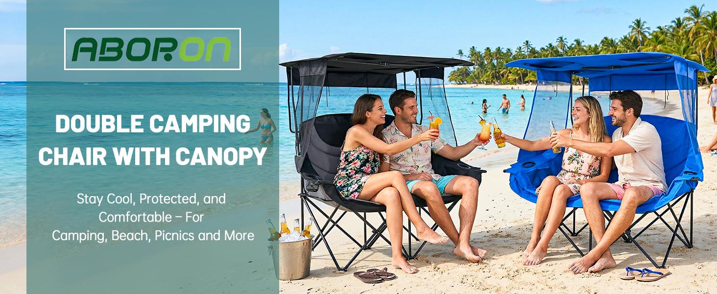 ABORON XXL Double Camping Chair with Shade Canopy, Fully Padded Folding Camping Loveseat , Oversized Camping Bench Lawn Chairs Patio Lounge Chairs for Adults summerwins ABORON XXL Double Camping Chair with Shade Canopy, Fully Padded Folding Camping Loveseat , Oversized Camping Bench Lawn Chairs Patio Lounge Chairs for Adults summerwins