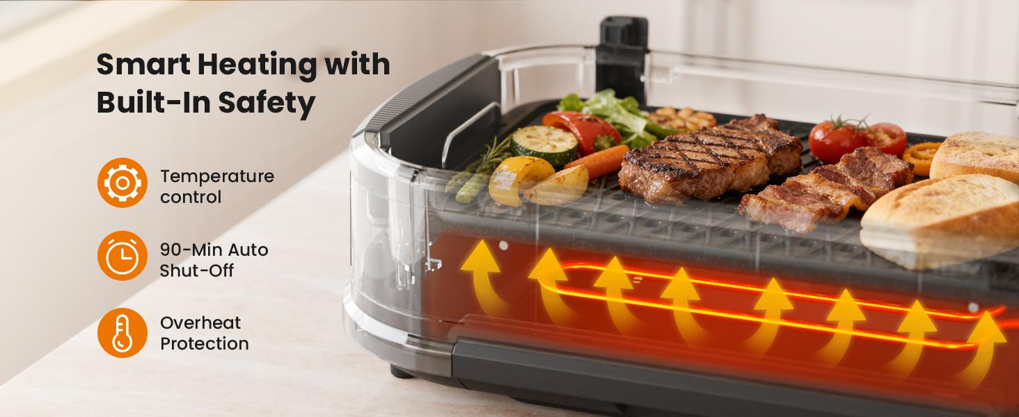 Kismile Smokeless Indoor Grill, 1500W Electric Grill Indoor with Tempered Glass Lid, Non-Stick Korean BBQ Grill with 6-Level Temp Control, Dual-Turbo Smoke Extractor, Drip Tray & Dishwasher-Safe Parts Kismile Smokeless Indoor Grill, 1500W Electric Grill Indoor with Tempered Glass Lid, Non-Stick Korean BBQ Grill with 6-Level Temp Control, Dual-Turbo Smoke Extractor, Drip Tray & Dishwasher-Safe Parts