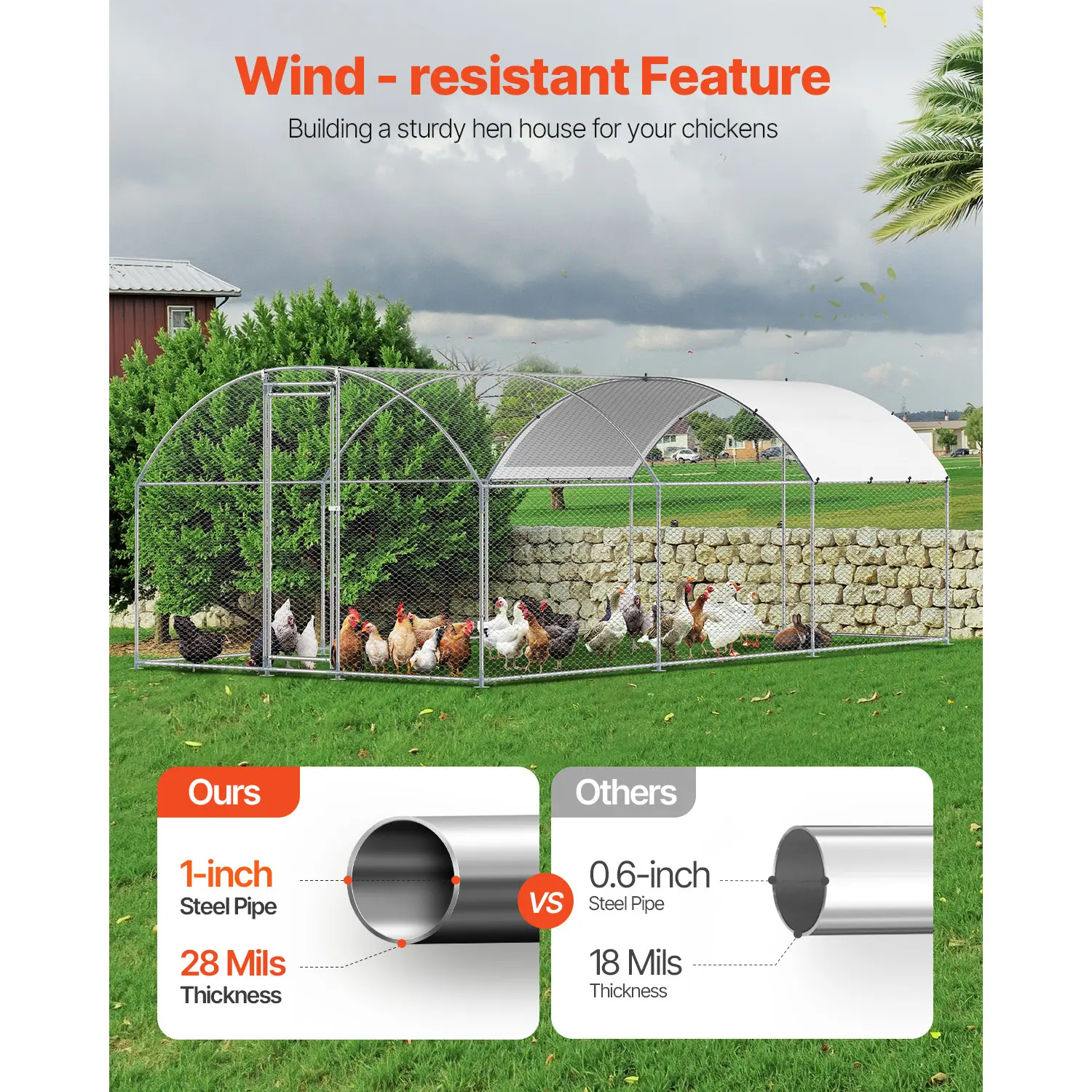 Gallinero metálico, 3 x 5,9 x 2 metros, corral grande con techo a dos aguas y cubierta, gallinero con cerradura de seguridad, jaula exterior para patos y conejos, corral para aves de corral para patio trasero, granja, jardín.
