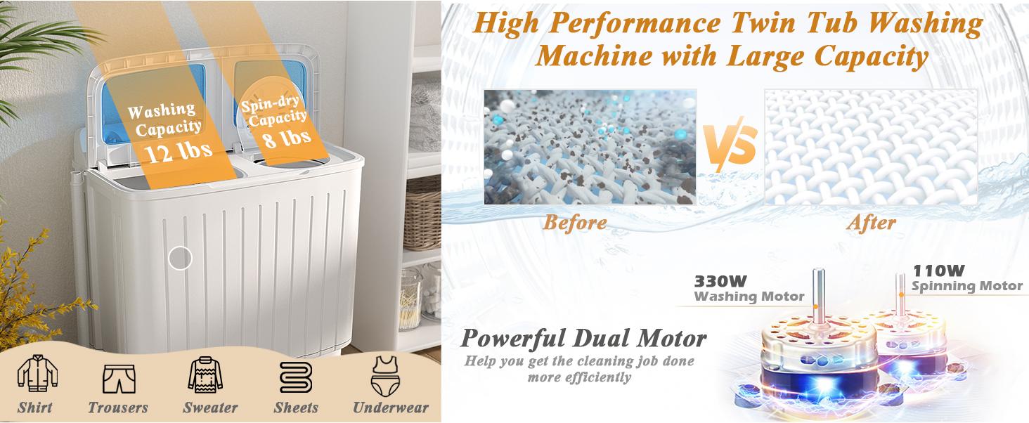 COSTWAY Portable Washing Machine, 13/20/26lbs Mini Twin Tub Washing Machine w/Drain Pump, Semi Automatic Compact Washer & Sipnner, Portable Washer Dryer Combo for Apartments Dorms RV Camping COSTWAY Portable Washing Machine, 13/20/26lbs Mini Twin Tub Washing Machine w/Drain Pump, Semi Automatic Compact Washer & Sipnner, Portable Washer Dryer Combo for Apartments Dorms RV Camping
