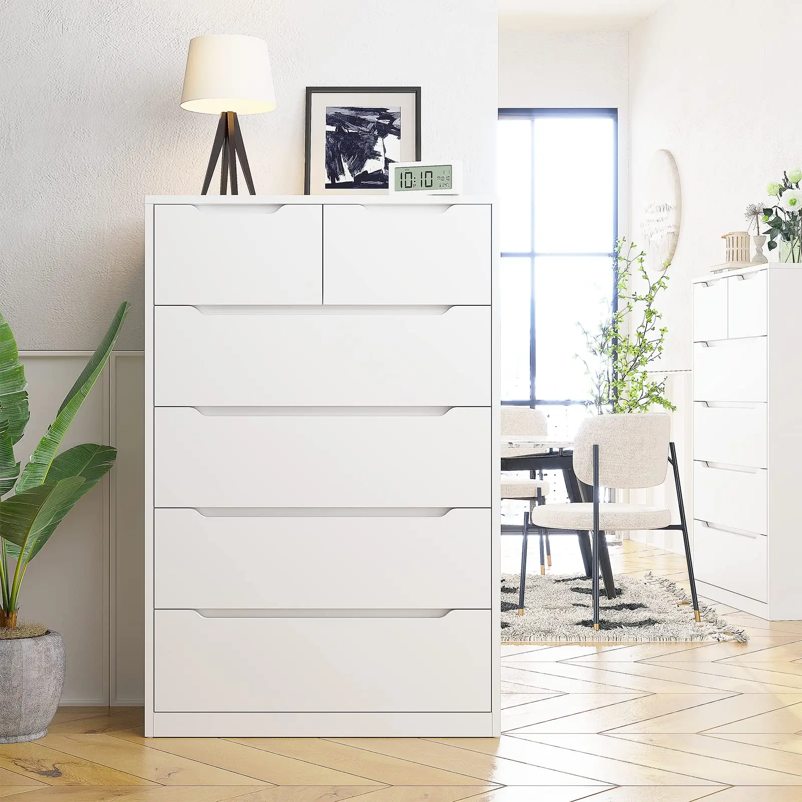 Cómoda moderna de madera con 4/5/6 cajones grandes, elegante armario de almacenamiento y cómodas con organizador grande, cómoda alta con riel de metal liso, organizador de almacenamiento blanco perfecto y decoración del hogar para dormitorio y sala de est