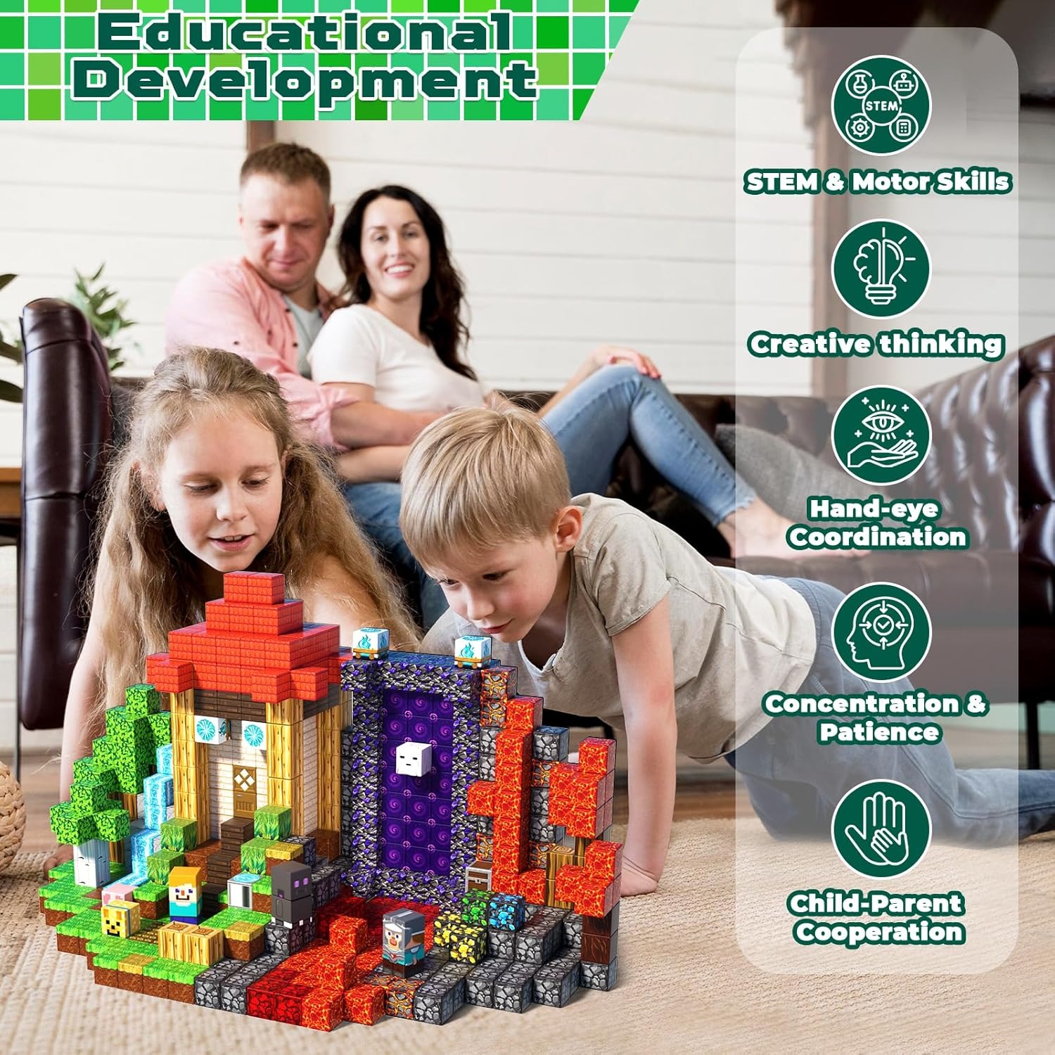 Set de 200 piezas de Bloques de Construcción Magnéticos para Niños de 3 a 8 años, Juguete Educativo STEM Montessori, Juego Sensorial y Regalo de Aprendizaje