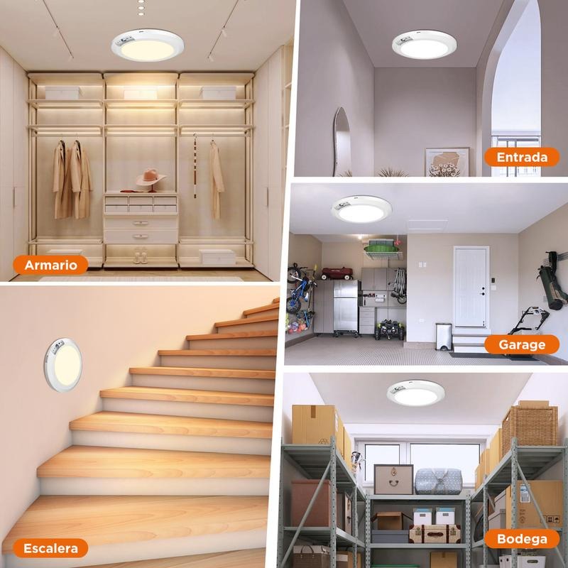 Lámparas De Techo Con Sensor De Movimiento Recargable 5000 mAh Magnético Sin Taladro Control Remoto Tres Tonos 3000K 4000K 6000K Para Pasillo Escalera Entrada Vestidor Plafón Interior Digiray