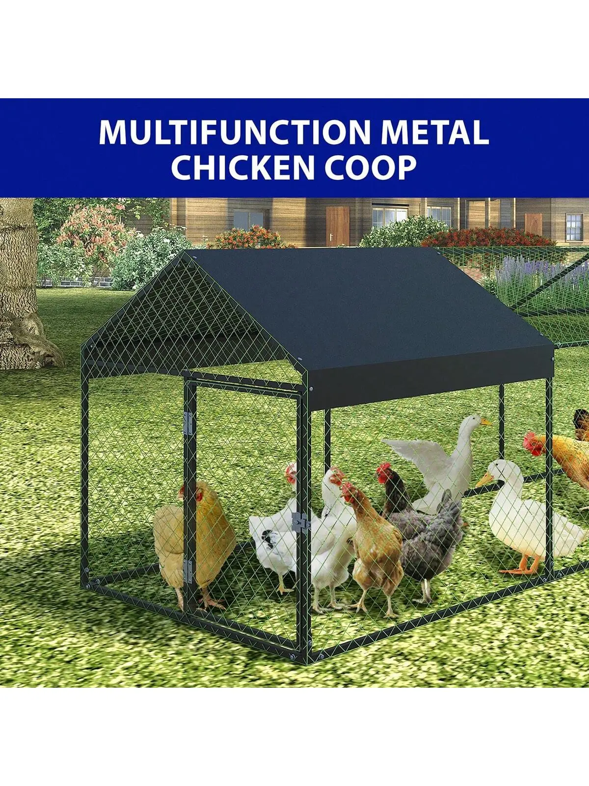 Gallinero grande de acero y plástico con cubierta resistente a la intemperie, corral portátil ventilado para aves de corral, gallinero transitable y seguro para gallinas de granja, recinto exterior para conejos y patos.