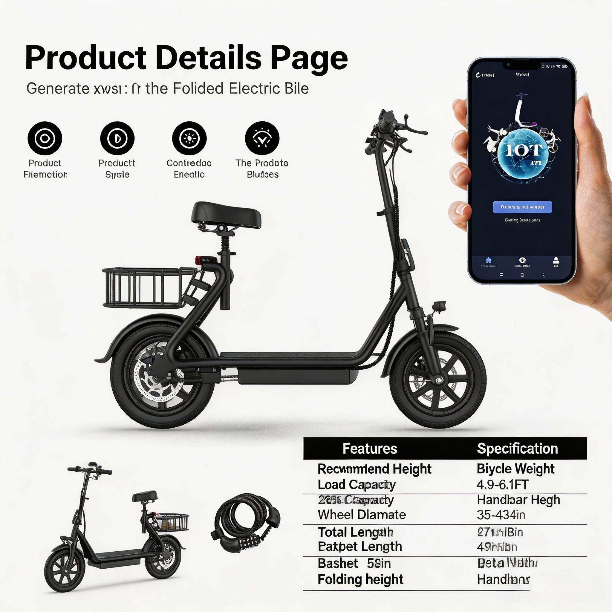 Foldable Electric Scooter with Seat & Basket, 500W Peak Motor, 48V/10.4Ah Rechargeable Battery, LED Headlight, Rear Disc Brakes, Dual Shock Absorbers, Adjustable Height, Customizable Size, 22MPH Max Speed & 28Miles Max Range Foldable Electric Scooter with Seat & Basket, 500W Peak Motor, 48V/10.4Ah Rechargeable Battery, LED Headlight, Rear Disc Brakes, Dual Shock Absorbers, Adjustable Height, Customizable Size, 22MPH Max Speed & 28Miles Max Range