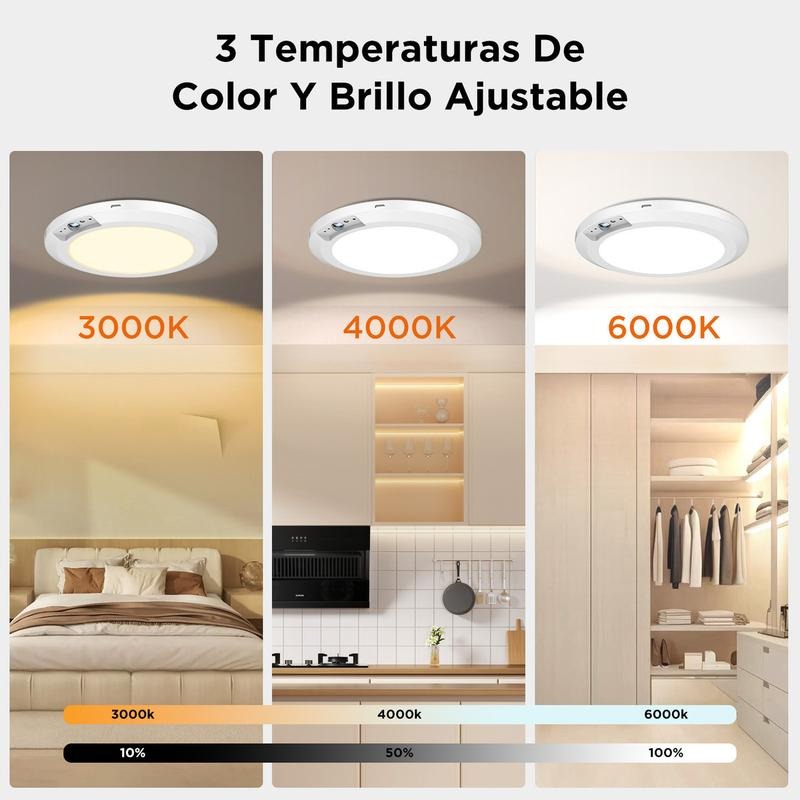 Lámparas De Techo Con Sensor De Movimiento Recargable 5000 mAh Magnético Sin Taladro Control Remoto Tres Tonos 3000K 4000K 6000K Para Pasillo Escalera Entrada Vestidor Plafón Interior Digiray