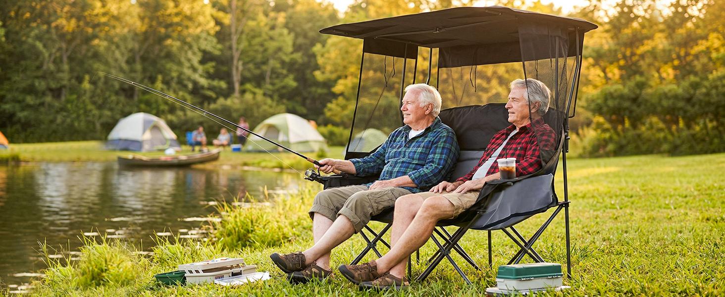 ABORON XXL Double Camping Chair with Shade Canopy, Fully Padded Folding Camping Loveseat , Oversized Camping Bench Lawn Chairs Patio Lounge Chairs for Adults summerwins ABORON XXL Double Camping Chair with Shade Canopy, Fully Padded Folding Camping Loveseat , Oversized Camping Bench Lawn Chairs Patio Lounge Chairs for Adults summerwins