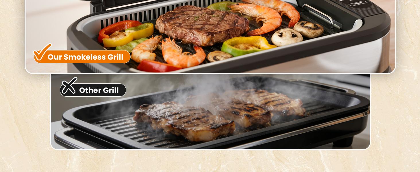 Kismile Smokeless Indoor Grill, 1500W Electric Grill Indoor with Tempered Glass Lid, Non-Stick Korean BBQ Grill with 6-Level Temp Control, Dual-Turbo Smoke Extractor, Drip Tray & Dishwasher-Safe Parts Kismile Smokeless Indoor Grill, 1500W Electric Grill Indoor with Tempered Glass Lid, Non-Stick Korean BBQ Grill with 6-Level Temp Control, Dual-Turbo Smoke Extractor, Drip Tray & Dishwasher-Safe Parts