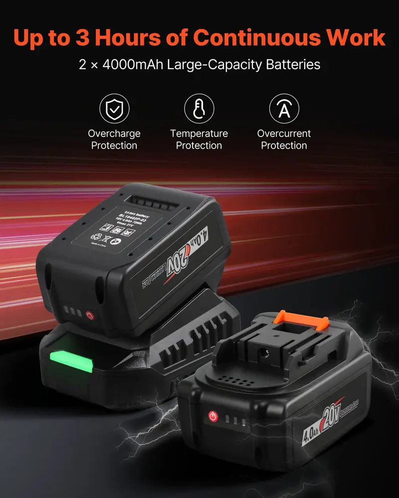Llave de impacto inalámbrica, 958.8 ft-lbs / 1300 N·m de alto torque, 1/2 pulgada, llave de impacto eléctrica de 20 V con motor sin escobillas, 2 baterías de 4 Ah, cargador, 5 vasos y clip para cinturón, para neumáticos de automóviles y camiones.