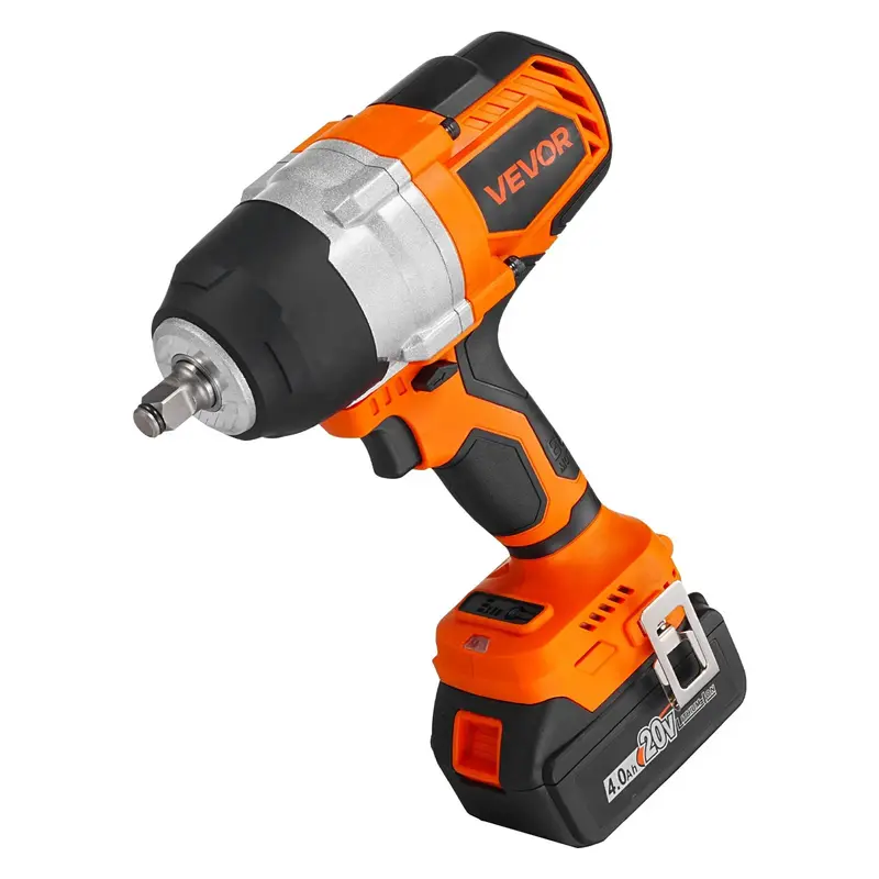 Llave de impacto inalámbrica, 958.8 ft-lbs / 1300 N·m de alto torque, 1/2 pulgada, llave de impacto eléctrica de 20 V con motor sin escobillas, 2 baterías de 4 Ah, cargador, 5 vasos y clip para cinturón, para neumáticos de automóviles y camiones.