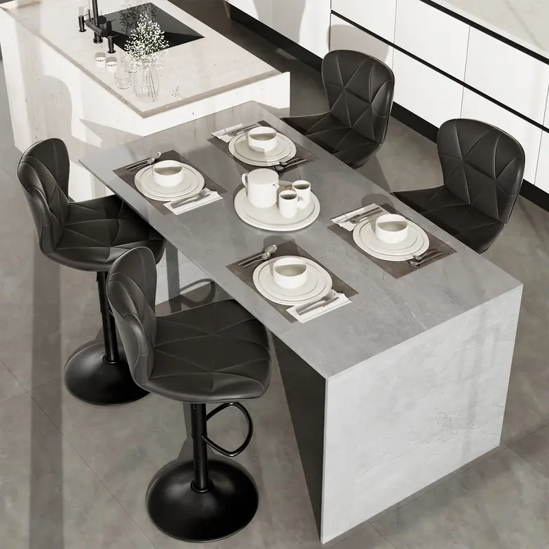 Taburetes de bar modernos, taburetes giratorios ajustables tapizados en piel sintética, sillas de bar altas con respaldo para isla de cocina, color negro.