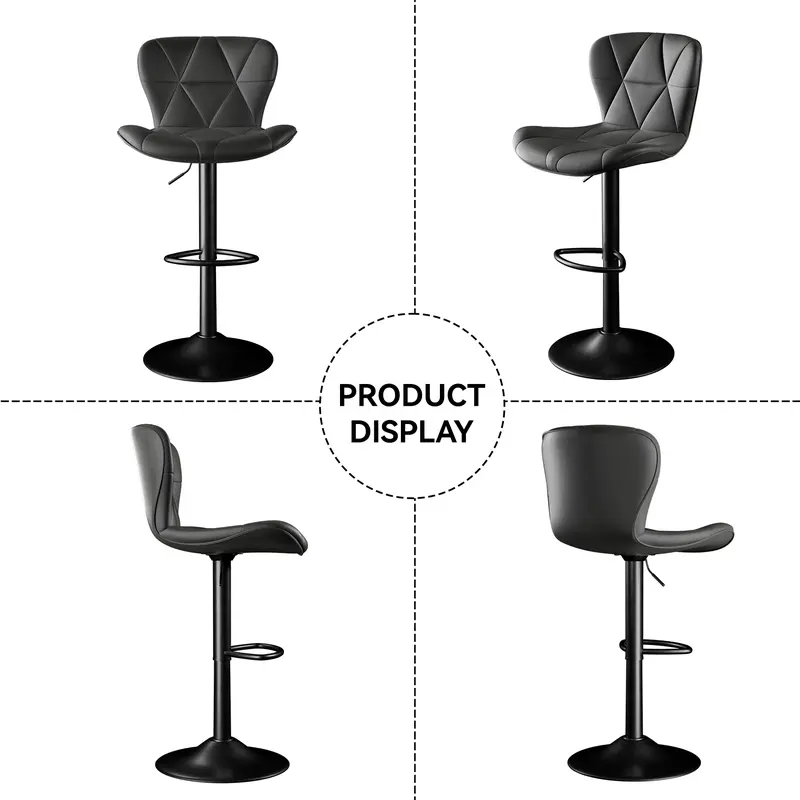 Taburetes de bar modernos, taburetes giratorios ajustables tapizados en piel sintética, sillas de bar altas con respaldo para isla de cocina, color negro.