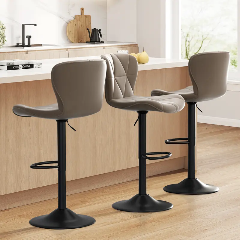 Taburetes de bar modernos, taburetes giratorios ajustables tapizados en piel sintética, sillas de bar altas con respaldo para isla de cocina, color negro.