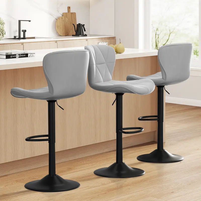 Taburetes de bar modernos, taburetes giratorios ajustables tapizados en piel sintética, sillas de bar altas con respaldo para isla de cocina, color negro.