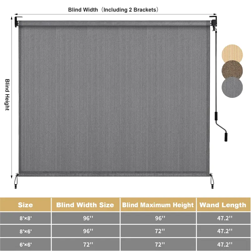 TLGREEN HDPE Outdoor Roller Shade - 1pc Patio Pergola Shade Cloth with Aluminum Tube & Cordless Wand Operation, Perfect for Sun Shade Design，Adjustable  Canopy, mothers day gifts ideas