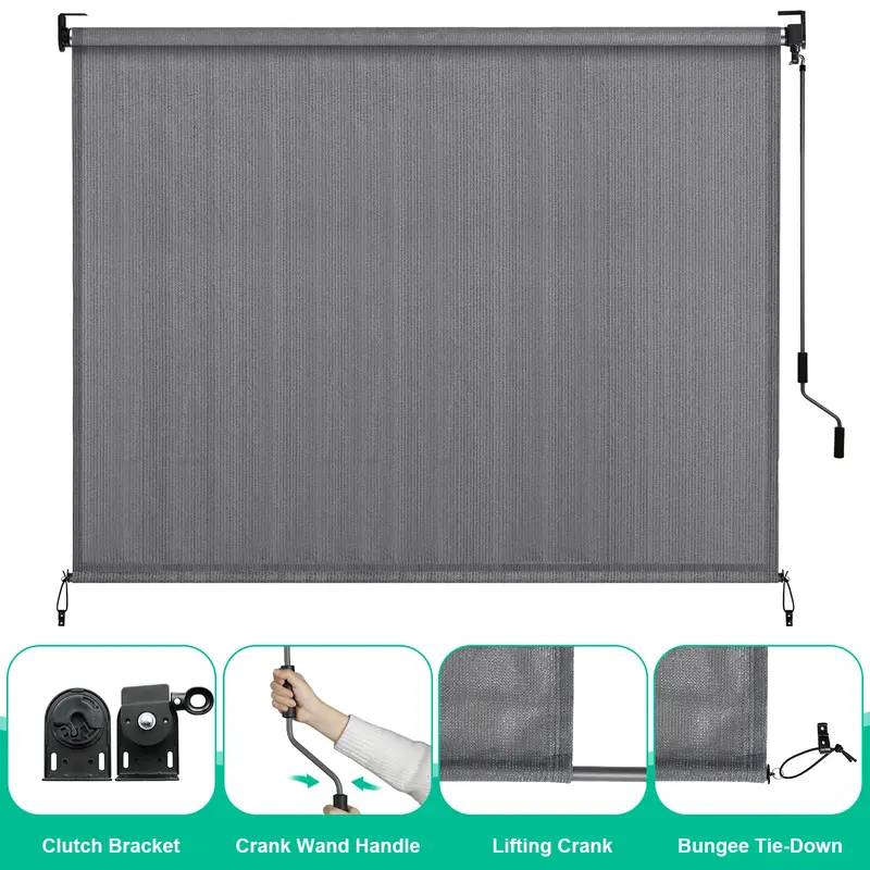 TLGREEN HDPE Outdoor Roller Shade - 1pc Patio Pergola Shade Cloth with Aluminum Tube & Cordless Wand Operation, Perfect for Sun Shade Design，Adjustable  Canopy, mothers day gifts ideas