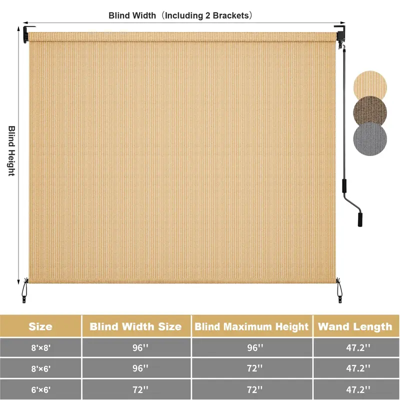 TLGREEN HDPE Outdoor Roller Shade - 1pc Patio Pergola Shade Cloth with Aluminum Tube & Cordless Wand Operation, Perfect for Sun Shade Design，Adjustable  Canopy, mothers day gifts ideas