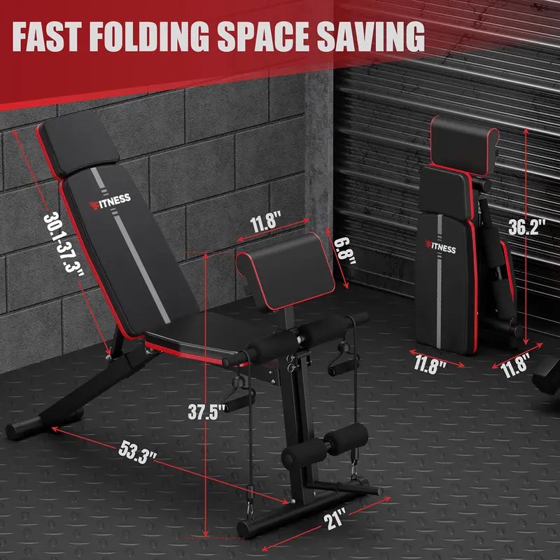 Bearbro 770 LB Adjustable Weight Bench Foldable Workout Bench Press for Full Body Strength Training, Incline Decline Bench with Fast Folding