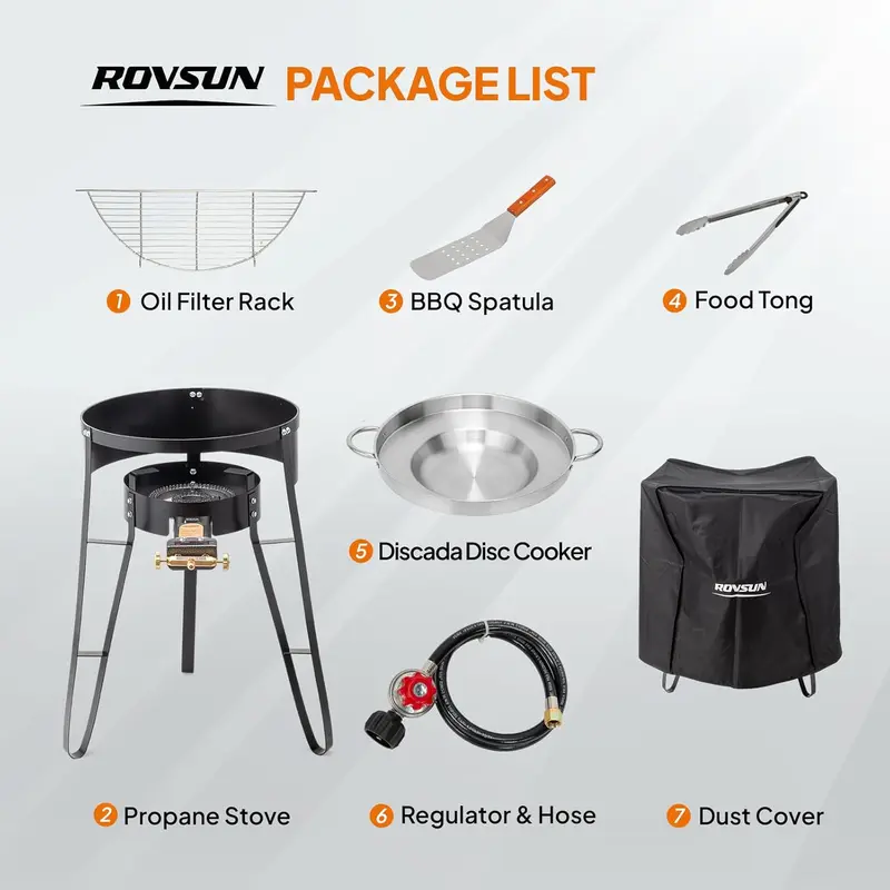 Juego de comal cóncavo ROVSUN de 23" con estufa de propano de 80,000 BTU, cocina de disco de acero inoxidable con soporte para quemador para cocinar en el patio trasero y al aire libre, taco para cocinar carnitas, tortillas, salteado wok