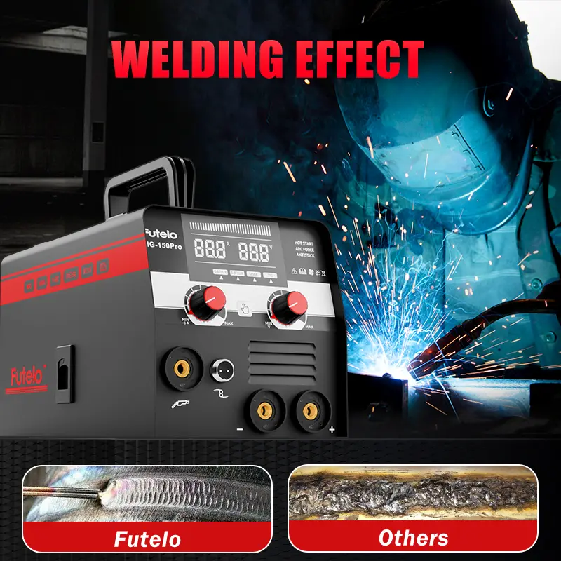 FUTELO MIG-150Pro 150A 110V Gasless Flux Core MIG Welder Machine，Flux MIG/STICK/TIG 3-in-1 Welding Machine，IGBT Synergic Control ＆ Contains 10 Accessories