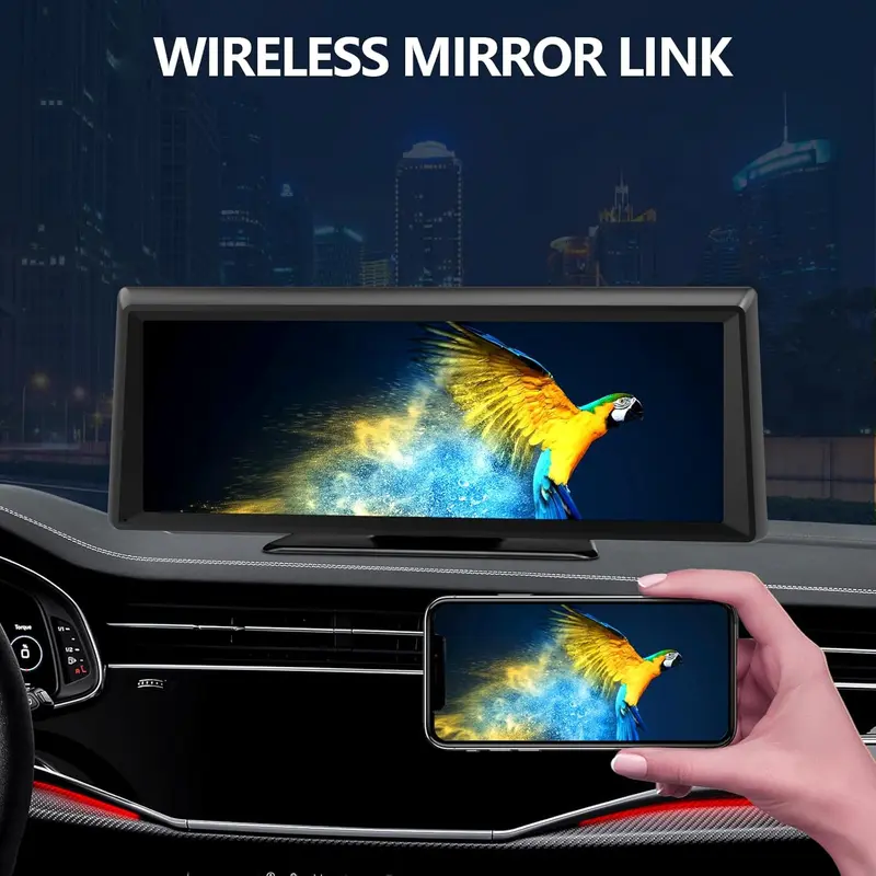 Pantalla inalámbrica CarPlay con cámara de salpicadero 2K, autorradio portátil con pantalla táctil de 8,14" con CarPlay y Android Auto, cámara de visión trasera 1080P, control por voz, Bluetooth, Mirror Link, navegación GPS.