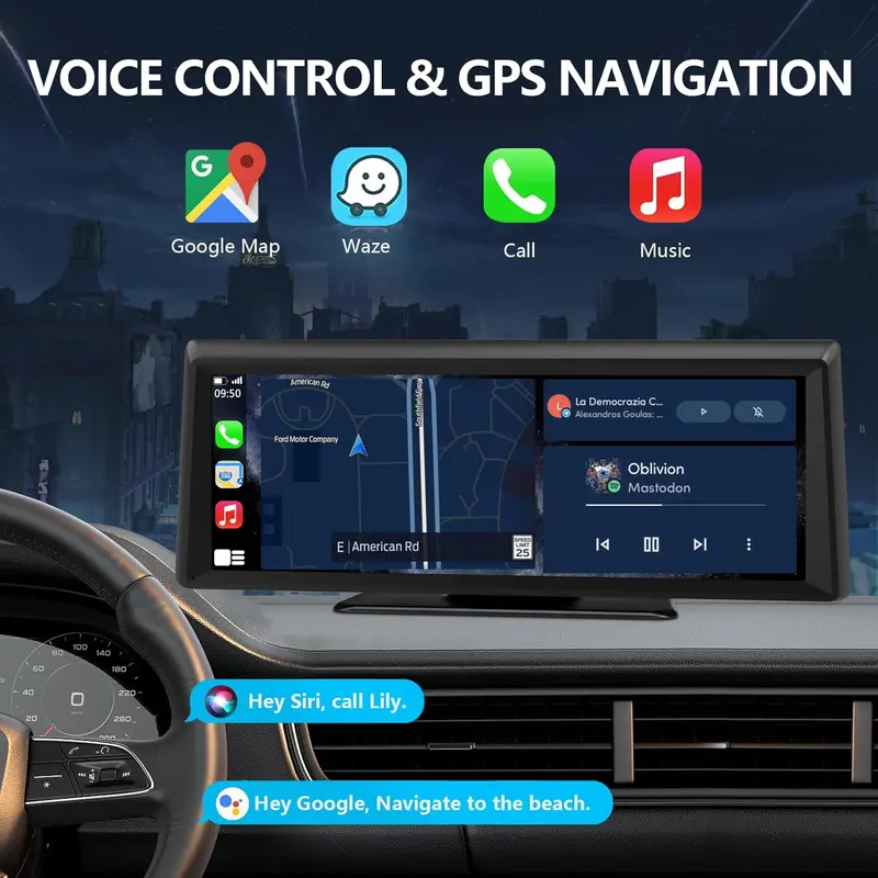 Pantalla inalámbrica CarPlay con cámara de salpicadero 2K, autorradio portátil con pantalla táctil de 8,14" con CarPlay y Android Auto, cámara de visión trasera 1080P, control por voz, Bluetooth, Mirror Link, navegación GPS.