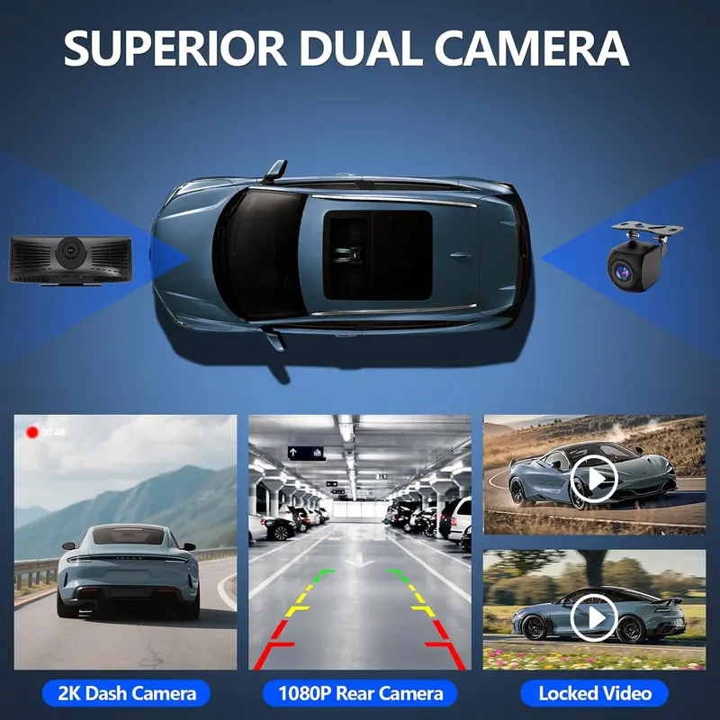 Pantalla inalámbrica CarPlay con cámara de salpicadero 2K, autorradio portátil con pantalla táctil de 8,14" con CarPlay y Android Auto, cámara de visión trasera 1080P, control por voz, Bluetooth, Mirror Link, navegación GPS.