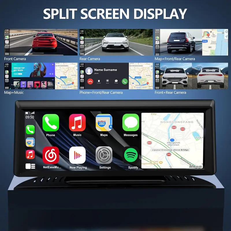Pantalla inalámbrica CarPlay con cámara de salpicadero 2K, autorradio portátil con pantalla táctil de 8,14" con CarPlay y Android Auto, cámara de visión trasera 1080P, control por voz, Bluetooth, Mirror Link, navegación GPS.