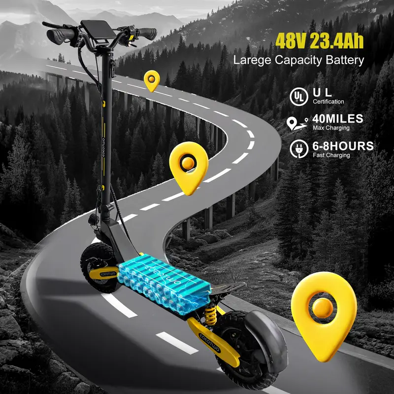 Patinete eléctrico EOEOTWO, autonomía de 64 km, velocidad máxima de 45 km/h, motor de 1200 W, neumáticos de 28 cm, pantalla LED, doble suspensión, capacidad de carga máxima de 150 kg, patinete eléctrico para adultos.