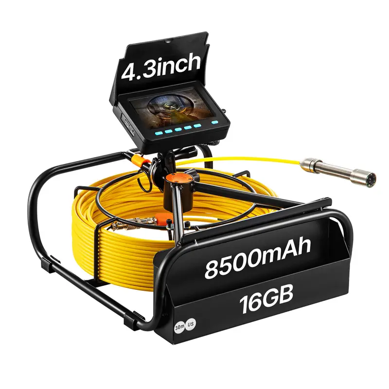 Cámara de inspección de tuberías VEVOR, Summervibes, 65.6 pies, pantalla de 4.3", cámara de inspección de tuberías con función DVR y cable flexible, endoscopio impermeable IP68 con luces LED, endoscopio industrial para tuberías de desagüe de conductos de 