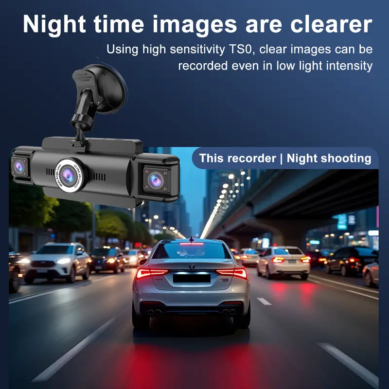 Cámara de salpicadero para coche WHATOOK de 4 canales y 360° con resolución 4K Ultra HD (grabadora de vídeo para automóviles, grabadora de conducción HD) con lentes frontal, trasera e interior, pantalla de 3,5", control por WiFi y aplicación, sensor G, co