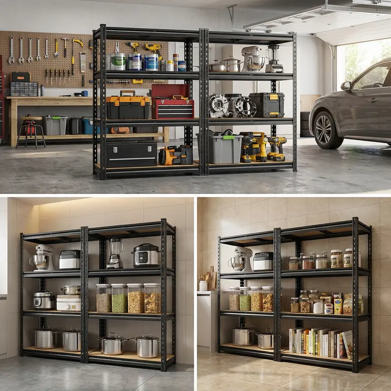 Raybee 2-Pack 5-Tier Heavyduty Garage Shelving Units Metal Shelves Storage Height Adjustable Utility Racks for Warehouse Organizing Pantry Kitchen Basement Shelf Organizer 35.5"Wide 12" Deep 60" High Twin Size 71" Wide 