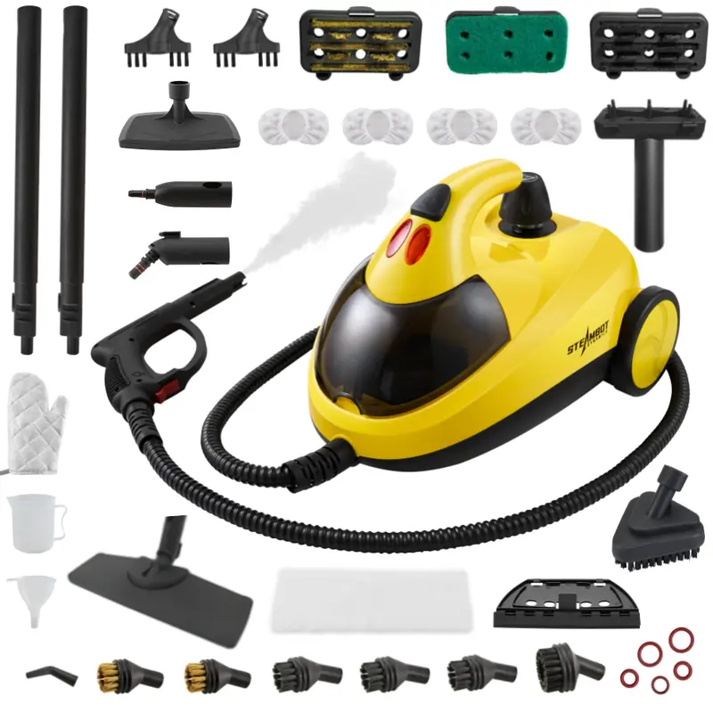 Limpiador a vapor Steambot con cepillos para barbacoa, vapor a alta presión, depósito de agua de gran capacidad de 2 litros, 33 accesorios, limpieza profunda sin productos químicos para el hogar, cocina, baño, coche, barbacoa, limpiador a vapor multiusos,