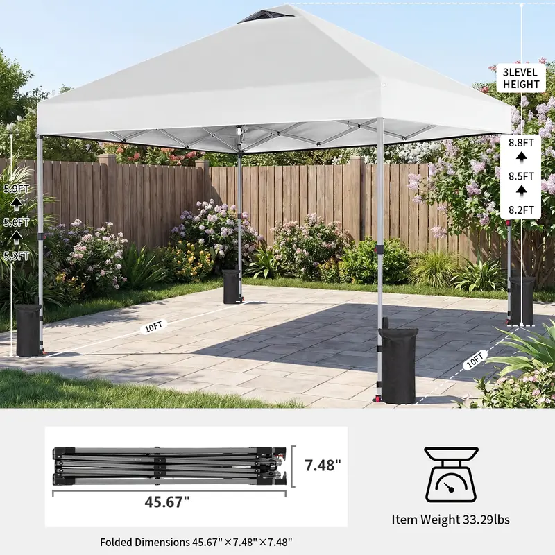 Toldo plegable Sweetcrispy de 3x3 metros, fácil de instalar, con techo ventilado y bolsa con ruedas.