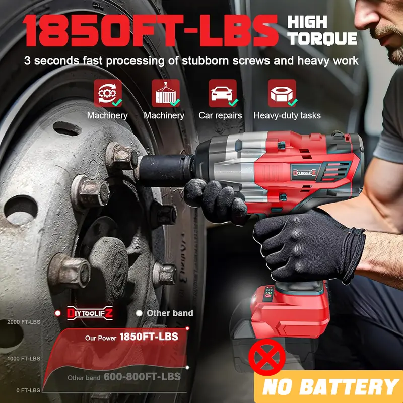 Llave de impacto de 1850 ft-lbs (2500 N·m) y 3/4" compatible con batería Milwaukee de 18 V (¡¡¡NO INCLUYE BATERÍA!!!), pistola de impacto sin escobillas de 4 velocidades con parada automática y marcha atrás para coche/camión.
