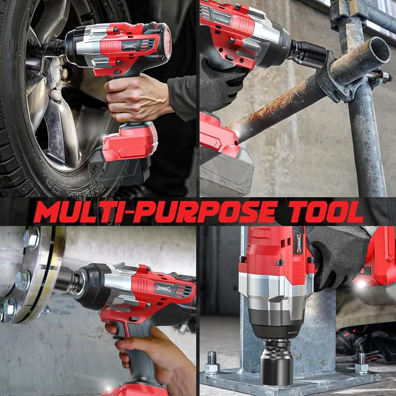 Llave de impacto de 1850 ft-lbs (2500 N·m) y 3/4" compatible con batería Milwaukee de 18 V (¡¡¡NO INCLUYE BATERÍA!!!), pistola de impacto sin escobillas de 4 velocidades con parada automática y marcha atrás para coche/camión.