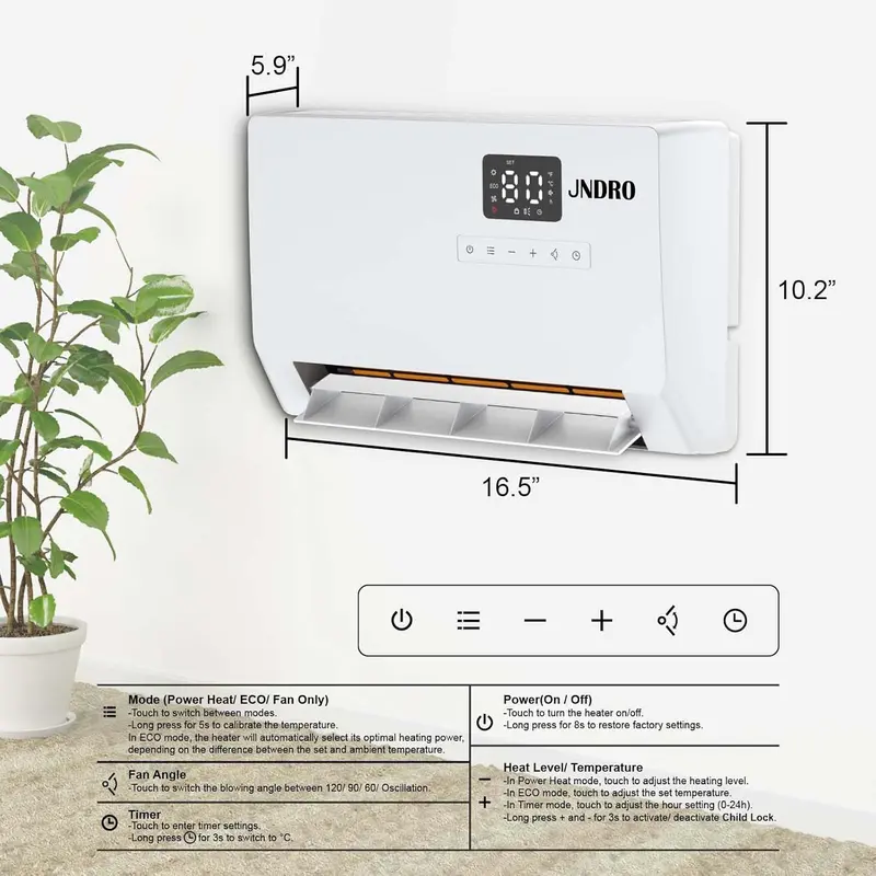 Calefactor de pared inteligente, calefactor eléctrico de calentamiento rápido de 1500 W para uso en interiores, calefactor de panel montado en la pared con modos de oscilación, temporizador de 24 horas con protección contra sobrecalentamiento para dormito