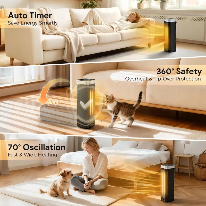 Calefactor de pared inteligente, calefactor eléctrico de calentamiento rápido de 1500 W para uso en interiores, calefactor de panel montado en la pared con modos de oscilación, temporizador de 24 horas con protección contra sobrecalentamiento para dormito