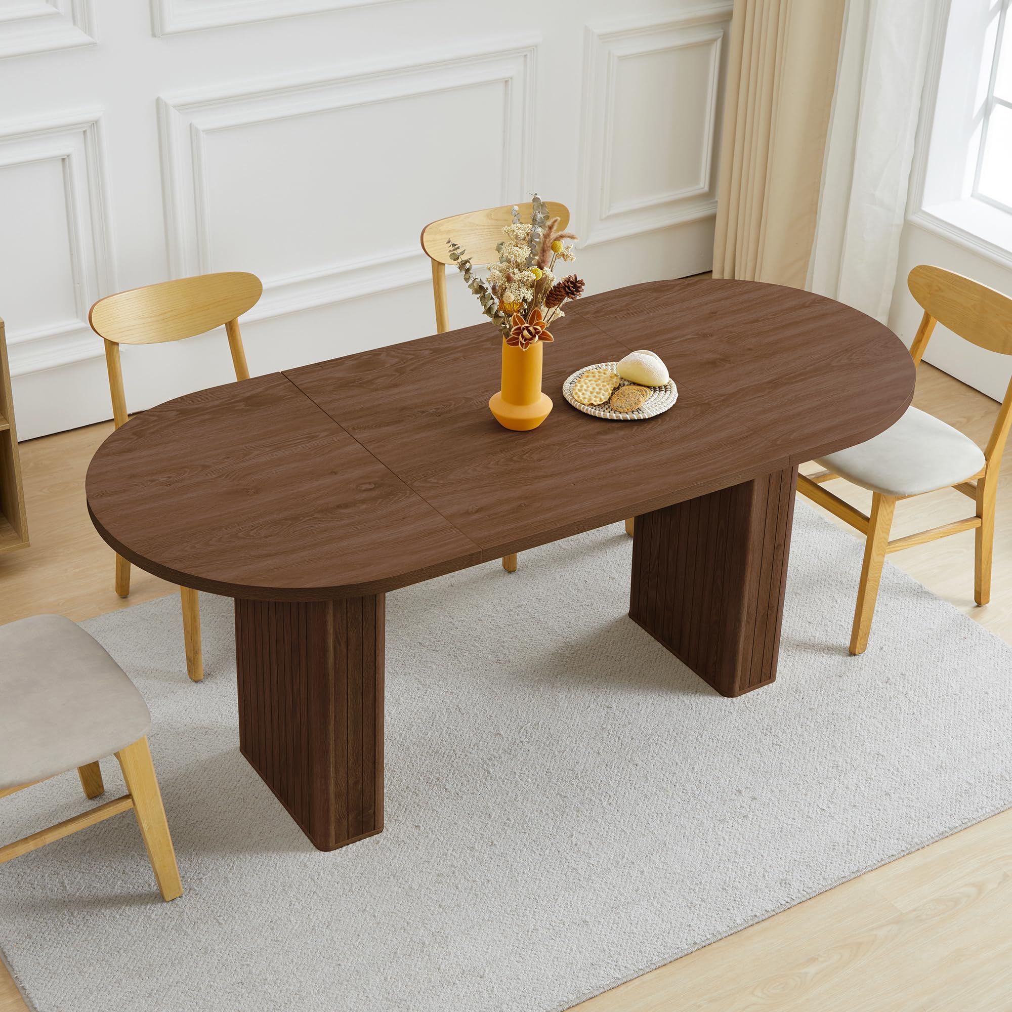 Giratree 70.8 Inch Kitchen Dining Table for 6-8 People, Oval Kitchen Table with Wood Strip Base, Modern Farmhouse Large Round Dining Room Tables for Kitchen Living Room Giratree 70.8 Inch Kitchen Dining Table for 6-8 People, Oval Kitchen Table with Wood Strip Base, Modern Farmhouse Large Round Dining Room Tables for Kitchen Living Room