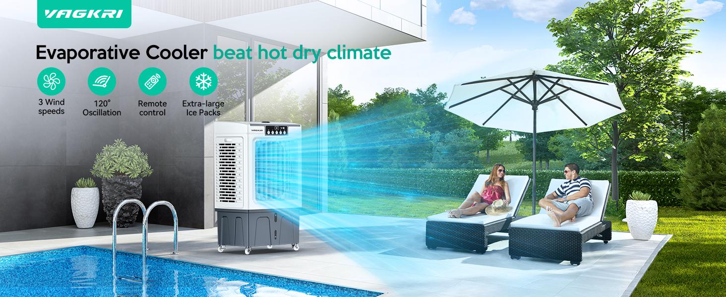 VAGKRI Swamp Cooler, Evaporative Air Cooler with 3 Modes & Wind Speeds, 9.2-12 Gallon, 120°Oscillation, 24H Timer, Portable Outdoor Air Conditioner with Auto Fill for Patio Garage Commercial Use,2100-3000 CFM #SummerVibes VAGKRI Swamp Cooler, Evaporative Air Cooler with 3 Modes & Wind Speeds, 9.2-12 Gallon, 120°Oscillation, 24H Timer, Portable Outdoor Air Conditioner with Auto Fill for Patio Garage Commercial Use,2100-3000 CFM #SummerVibes