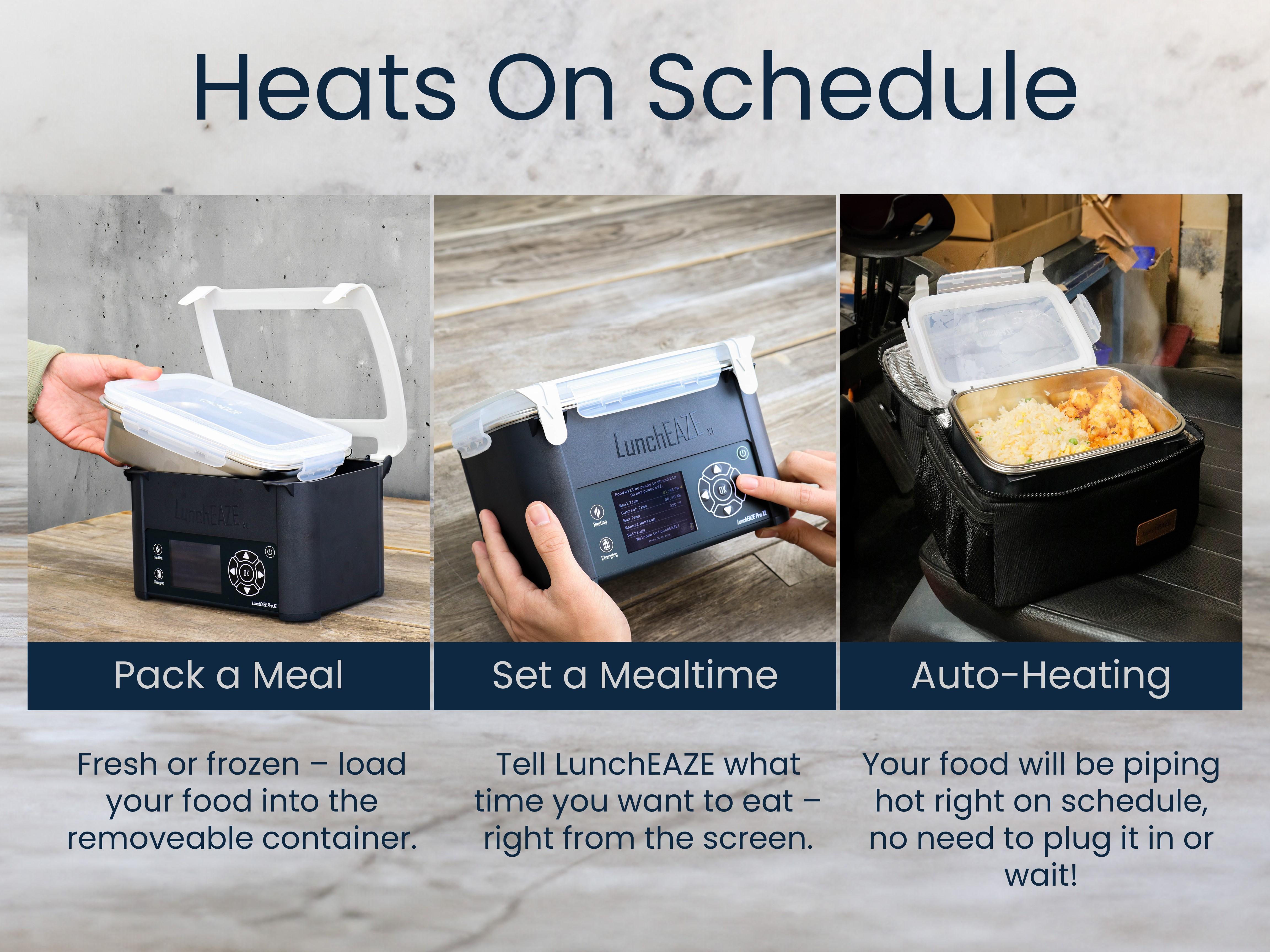 LunchEAZE XL Cordless Heated Lunchbox – Battery-Powered, 6-Cup Capacity, 220°F Max, Automatic Scheduled Heating, Insulated Bag Included LunchEAZE XL Cordless Heated Lunchbox – Battery-Powered, 6-Cup Capacity, 220°F Max, Automatic Scheduled Heating, Insulated Bag Included