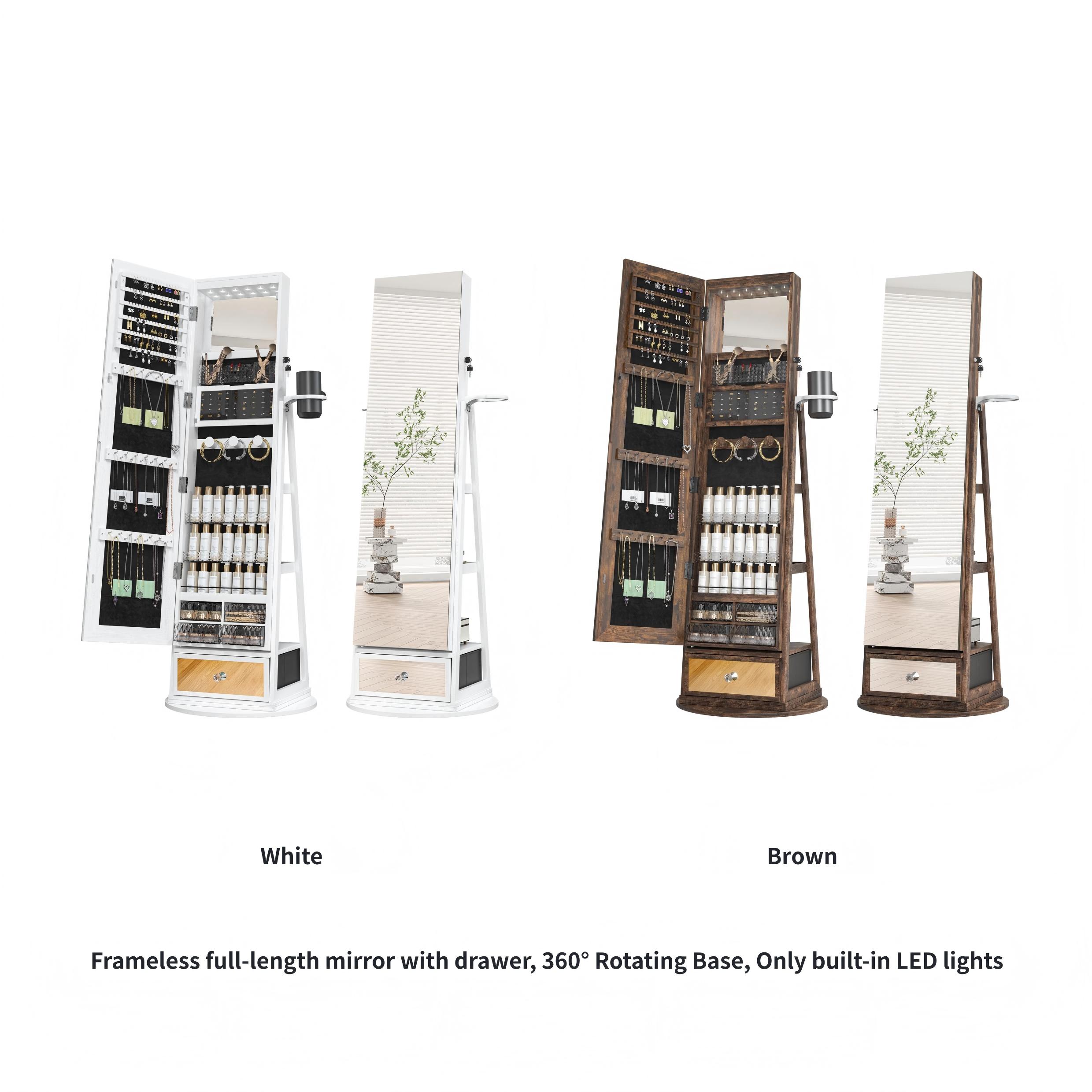Summervibes LHBCRAFT 360° Swivel Jewelry Cabinet with LED Light, mirror cabinet, jewelry armoire, Mirror with Storage, Standing Jewelry Armoire Organizer gift idea Summervibes LHBCRAFT 360° Swivel Jewelry Cabinet with LED Light, mirror cabinet, jewelry armoire, Mirror with Storage, Standing Jewelry Armoire Organizer gift idea