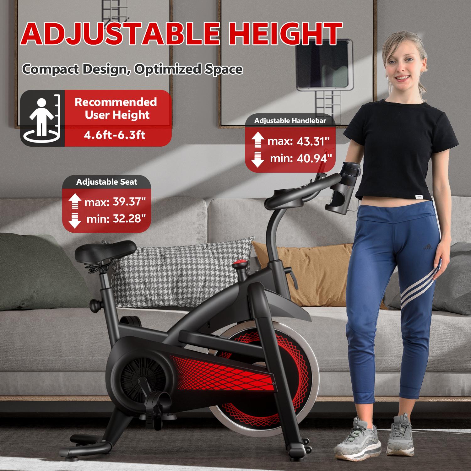 [New arrived] Exercise Bike 18LBS Flywheel ,Spinning bike 300 LBS Maximum load capacity,Stationary bike Cycle Adjustable Brake Button; Adjustable Handlebar Height; Adjustable Seat Height.